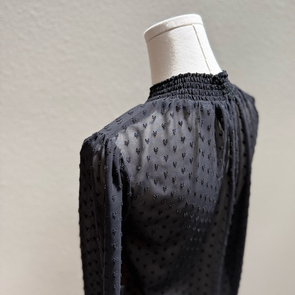 H&M Elegant Sheer Black Chiffon Blouse With Smocking and Textured Hearts Size 2 - Picture 14 of 15